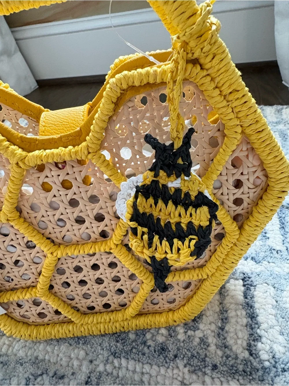 A New Day by Target Yellow Mini Caning Tote with Bee Charm NWT - Picture 3 of 10